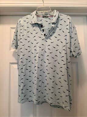 Industry Men's Light Blue Patterned Polo Shirt